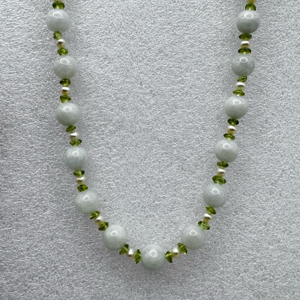 Gold Stone Jewelry Jade Pearl Peridot 14k Clasp Beaded Strand Necklace G.S.J. - Picture 6 of 12